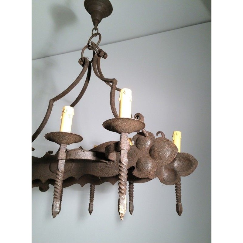 Wrought Iron Neo-Gothic Chandelier 8 Lights 1950 | Maison BARROIS