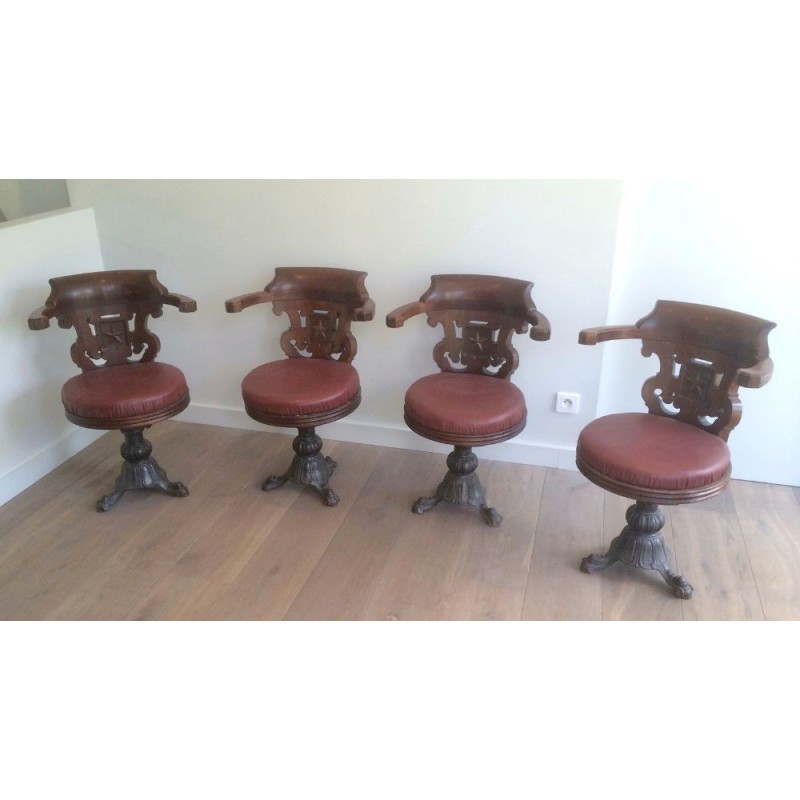 Ensemble 4 Fauteuils Commanderie Acajou & Fonte 1930 | Maison BARROIS