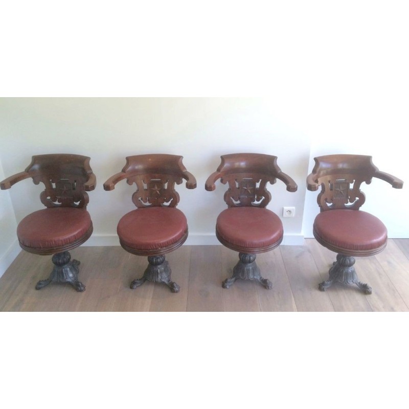 Set of 4 Commandery Armchairs Mahogany & Cast Iron 1930 | Maison BARROIS