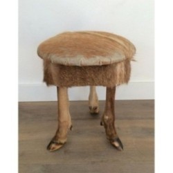 Tabouret en Peau et Pieds de Biche Vers 1970 | Maison BARROIS