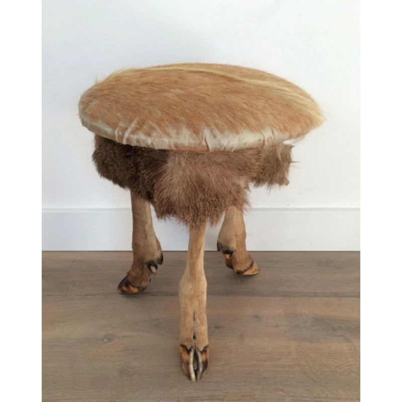 Hide Stool with Hoof Feet Circa 1970 | Maison BARROIS