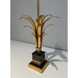 Lampe Ananas Laqué Noir et Doré, Goût Maison Charles, vers 1970