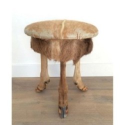 Tabouret en Peau et Pieds de Biche Vers 1970 | Maison BARROIS
