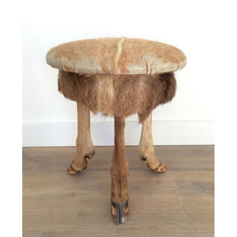 Tabouret en Peau et Pieds de Biche Vers 1970 | Maison BARROIS