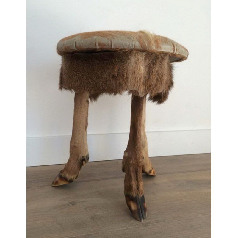 Hide Stool with Hoof Feet Circa 1970 | Maison BARROIS