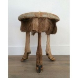Tabouret en Peau et Pieds de Biche Vers 1970 | Maison BARROIS