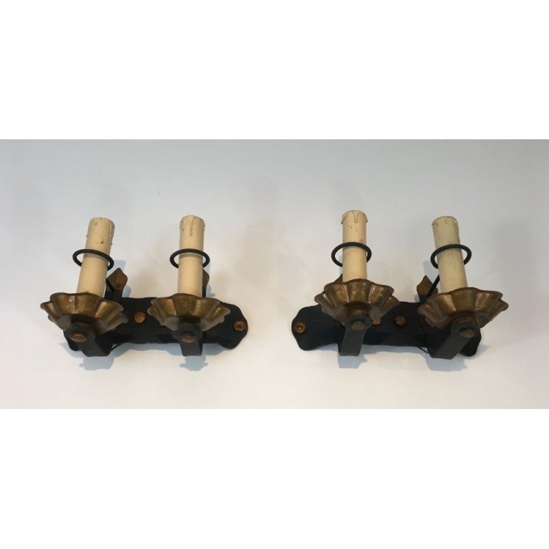 Pair of Wrought Iron Wall Sconces Circa 1940 | Maison BARROIS