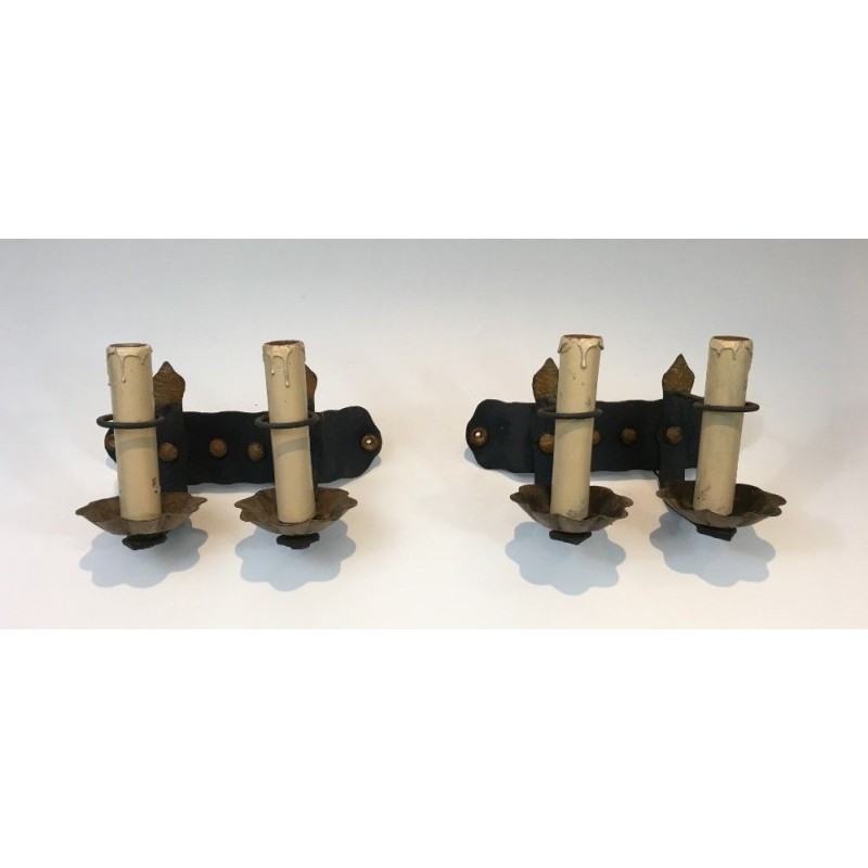 Pair of Wrought Iron Wall Sconces Circa 1940 | Maison BARROIS