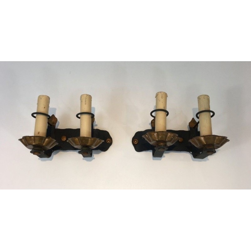 Pair of Wrought Iron Wall Sconces Circa 1940 | Maison BARROIS