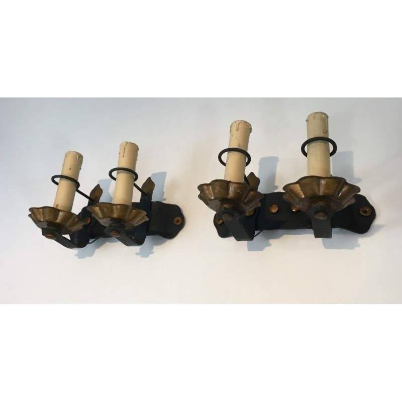 Pair of Wrought Iron Wall Sconces Circa 1940 | Maison BARROIS
