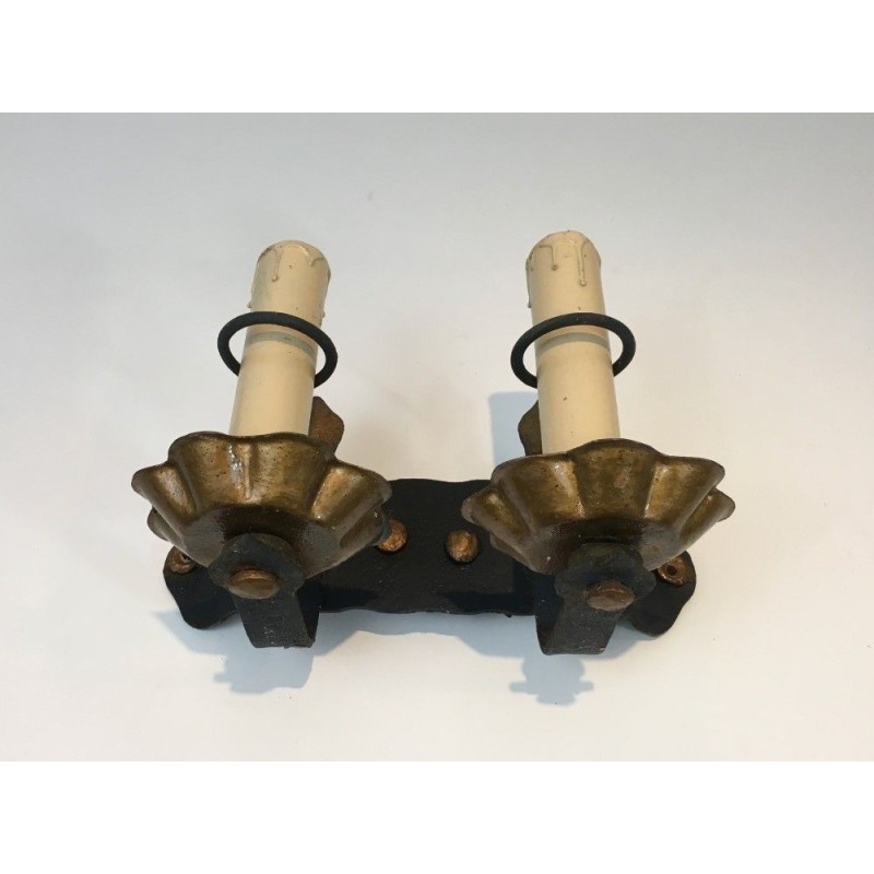 Pair of Wrought Iron Wall Sconces Circa 1940 | Maison BARROIS