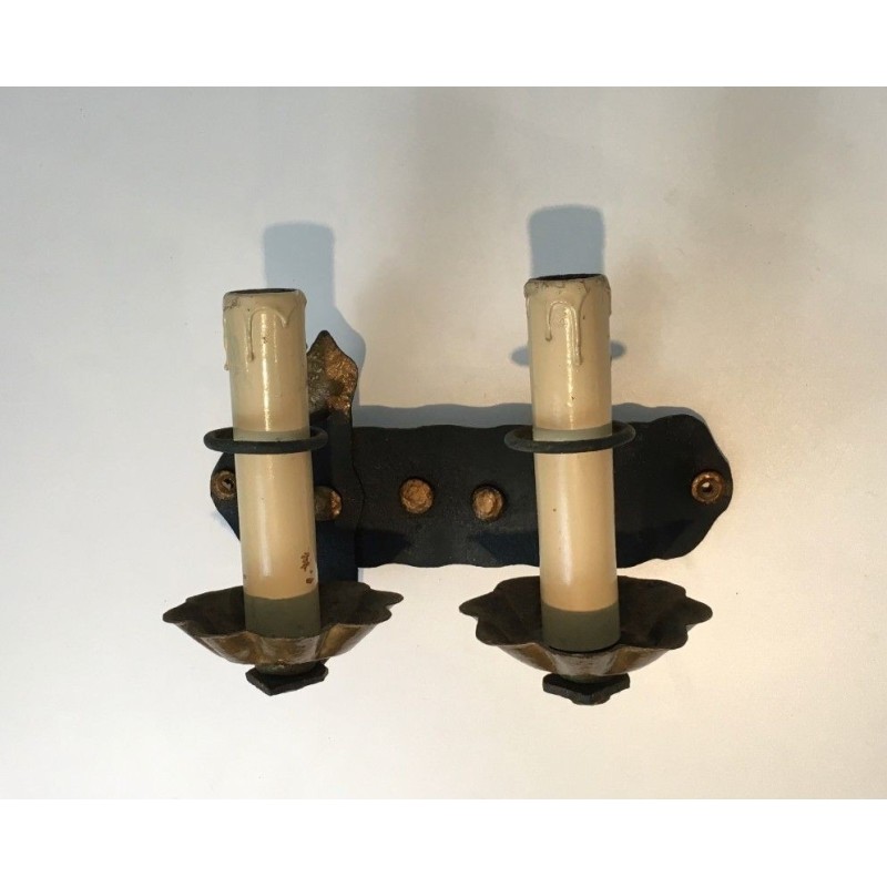 Pair of Wrought Iron Wall Sconces Circa 1940 | Maison BARROIS