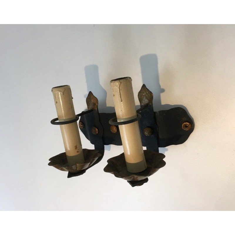 Pair of Wrought Iron Wall Sconces Circa 1940 | Maison BARROIS