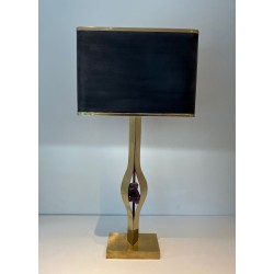 Lampe Sculpturale Laiton et Améthyste de Willy Daro, Travail Belge, vers 1970