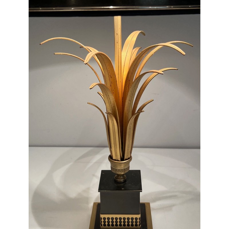 Lampe Ananas Laqué Noir et Doré, Goût Maison Charles, vers 1970