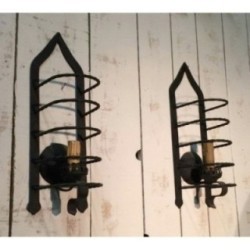 Pair of Cage Wall Sconces Wrought Iron Circa 1950