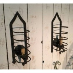 Pair of Cage Wall Sconces Wrought Iron Circa 1950