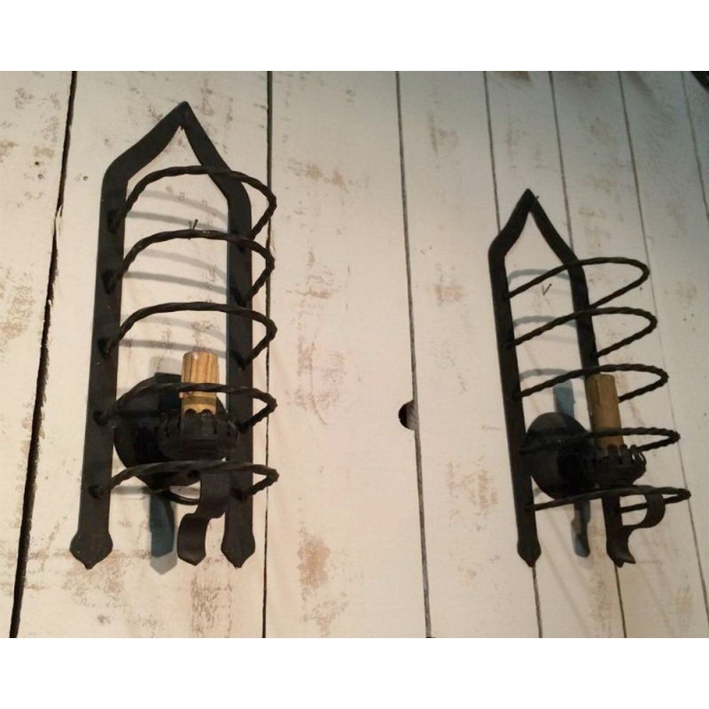 Paire d'Appliques Cage en Fer Forgé Vers 1950