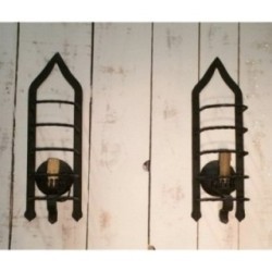Pair of Cage Wall Sconces Wrought Iron Circa 1950