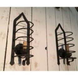 Pair of Cage Wall Sconces Wrought Iron Circa 1950