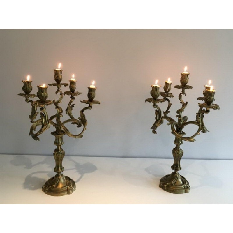 Paire de Bougeoirs en Bronze 5 Bras de Lumière Vers 1900
