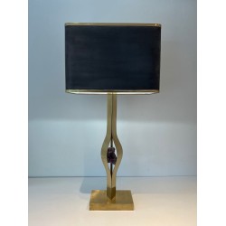 Lampe Sculpturale Laiton et Améthyste de Willy Daro, Travail Belge, vers 1970