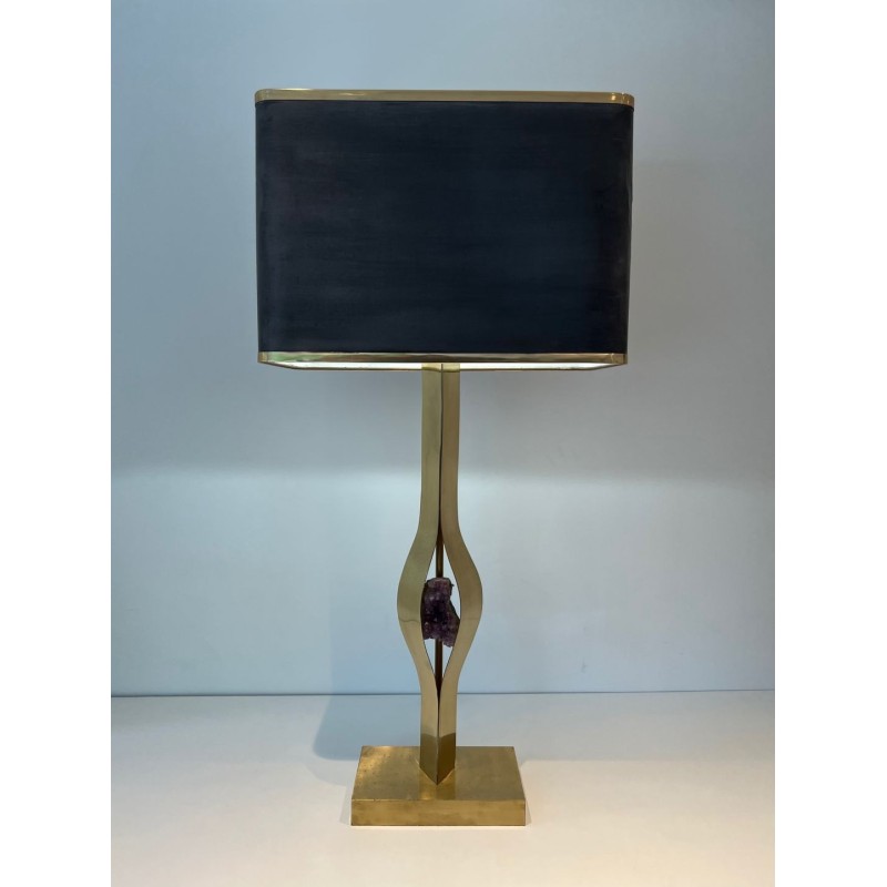 Lampe Sculpturale Laiton et Améthyste de Willy Daro, Travail Belge, vers 1970