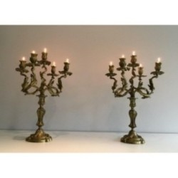 Paire de Bougeoirs en Bronze 5 Bras de Lumière Vers 1900