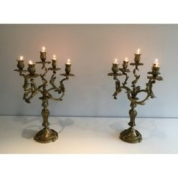 Paire de Bougeoirs en Bronze 5 Bras de Lumière Vers 1900