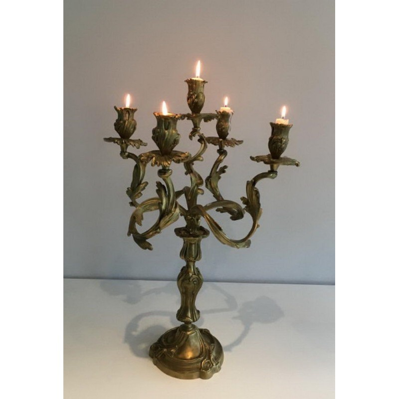 Pair of Bronze Candelabras 5 Light Arms Circa 1900