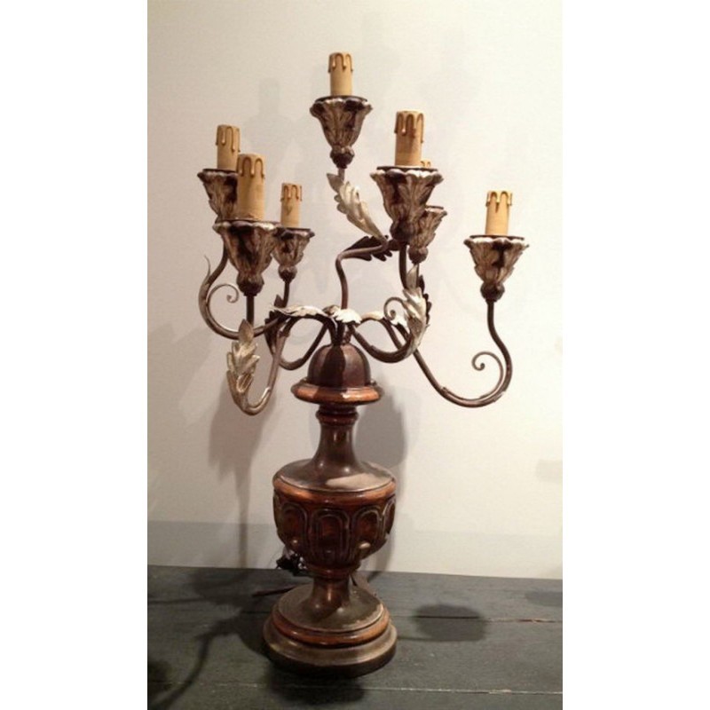 Italian Candelabra Wood Patinated Metal Circa 1960