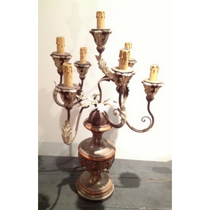 Italian Candelabra Wood Patinated Metal Circa 1960