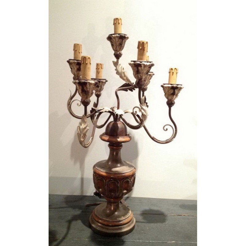 Italian Candelabra Wood Patinated Metal Circa 1960