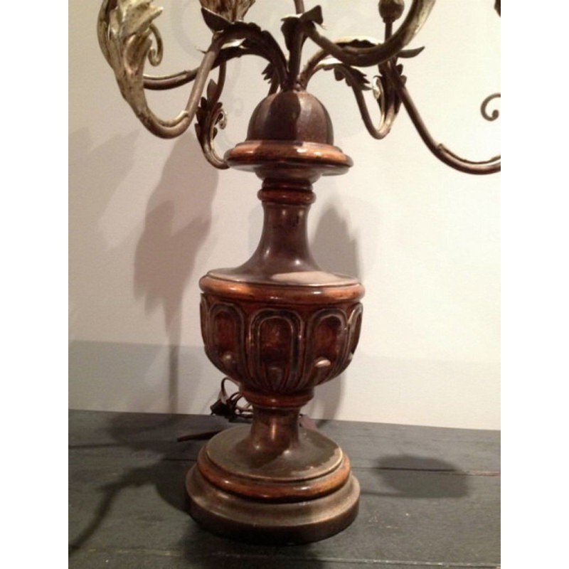 Italian Candelabra Wood Patinated Metal Circa 1960