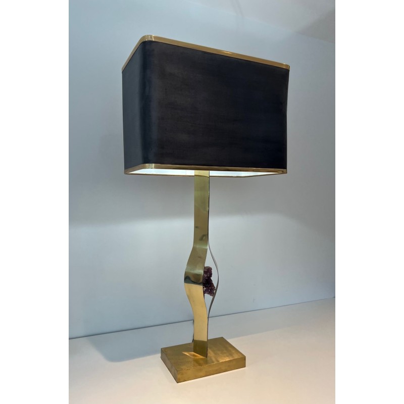 Lampe Sculpturale Laiton et Améthyste de Willy Daro, Travail Belge, vers 1970