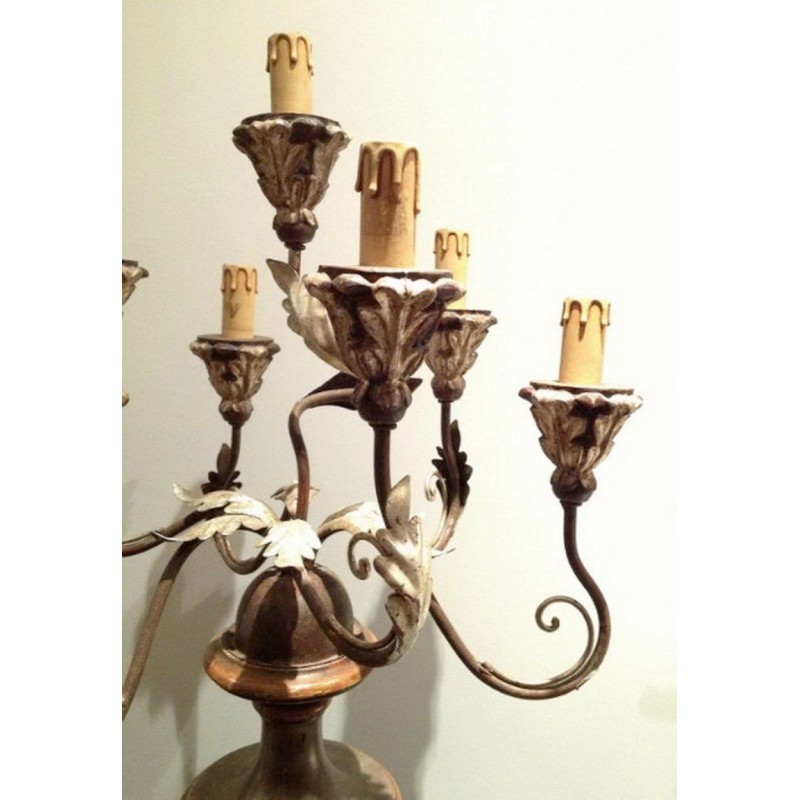 Italian Candelabra Wood Patinated Metal Circa 1960
