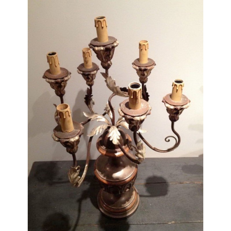Italian Candelabra Wood Patinated Metal Circa 1960