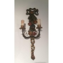 Paire d'Appliques Italiennes Bois Sculpté Patiné Vers 1960