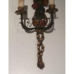 Paire d'Appliques Italiennes Bois Sculpté Patiné Vers 1960