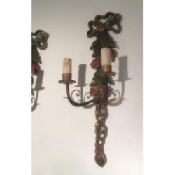 Paire d'Appliques Italiennes Bois Sculpté Patiné Vers 1960