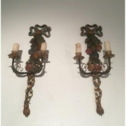 Paire d'Appliques Italiennes Bois Sculpté Patiné Vers 1960