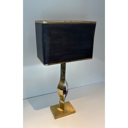 Lampe Sculpturale Laiton et Améthyste de Willy Daro, Travail Belge, vers 1970