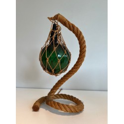 Lampe Corde et Verre Vert d'Audoux-Minet, Travail Français, vers 1950