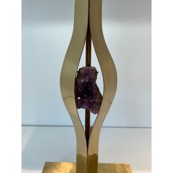 Lampe Sculpturale Laiton et Améthyste de Willy Daro, Travail Belge, vers 1970