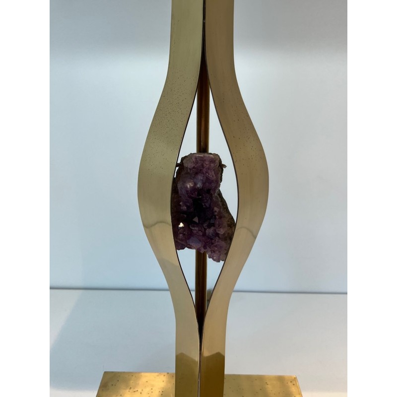 Lampe Sculpturale Laiton et Améthyste de Willy Daro, Travail Belge, vers 1970