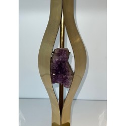 Lampe Sculpturale Laiton et Améthyste de Willy Daro, Travail Belge, vers 1970