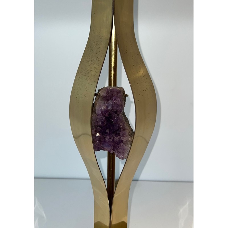Lampe Sculpturale Laiton et Améthyste de Willy Daro, Travail Belge, vers 1970