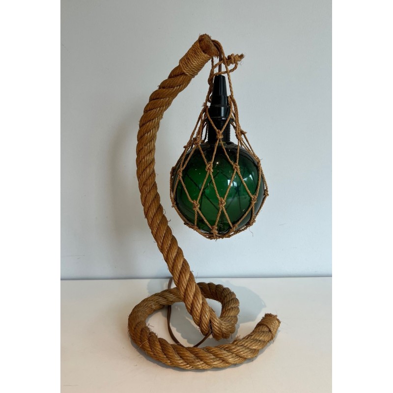 Lampe Corde et Verre Vert d'Audoux-Minet, Travail Français, vers 1950