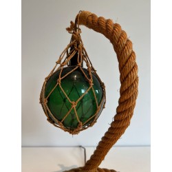 Lampe Corde et Verre Vert d'Audoux-Minet, Travail Français, vers 1950