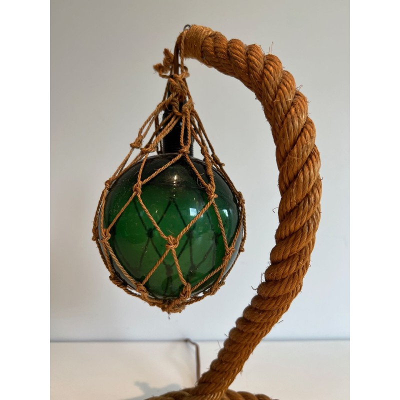 Lampe Corde et Verre Vert d'Audoux-Minet, Travail Français, vers 1950